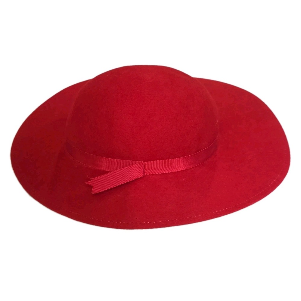 Vtg Geo W Bollman Doeskin Felt Hat 100% Wool Red Wide Brim Floppy Bow USA Made